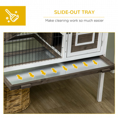 PawHut Wooden Rabbit Hutch, Guinea Pig Cage, with Removable Tray, Openable Roof