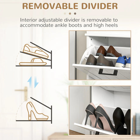 HOMCOM Two-Drawer Minimalistic Shoe Storage Cabinet, for 10 Shoes, White