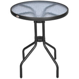 Outsunny Bistro Coffee Table Outdoor Tempered Glass Top Table Garden Round Dining Table - 60cm Diameter