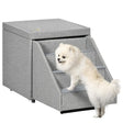 PawHut 2 in 1 Dog Steps Ottoman, Four-Tier Pet Stairs, for Small, Medium Dogs and Cats, with Storage Compartment - Grey