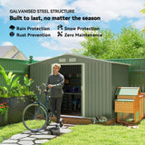 Outsunny 9 x 6ft Metal Garden Shed, Outdoor Storage Tool House with Ventilation Slots, Foundation Kit and Lockable Double Doors, Light Green