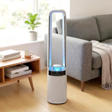 HOMCOM Bladeless Tower Fan, 36dB Standing Cooling Fan with Oscillating, LED Lights, 3 Speeds, 12H Timer, Remote Control