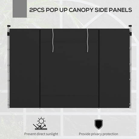 Outsunny Gazebo Side Panels, 2 Pack Sides Replacement, for 3x3(m) or 3x6m Pop Up Gazebo, with Windows and Doors, Black