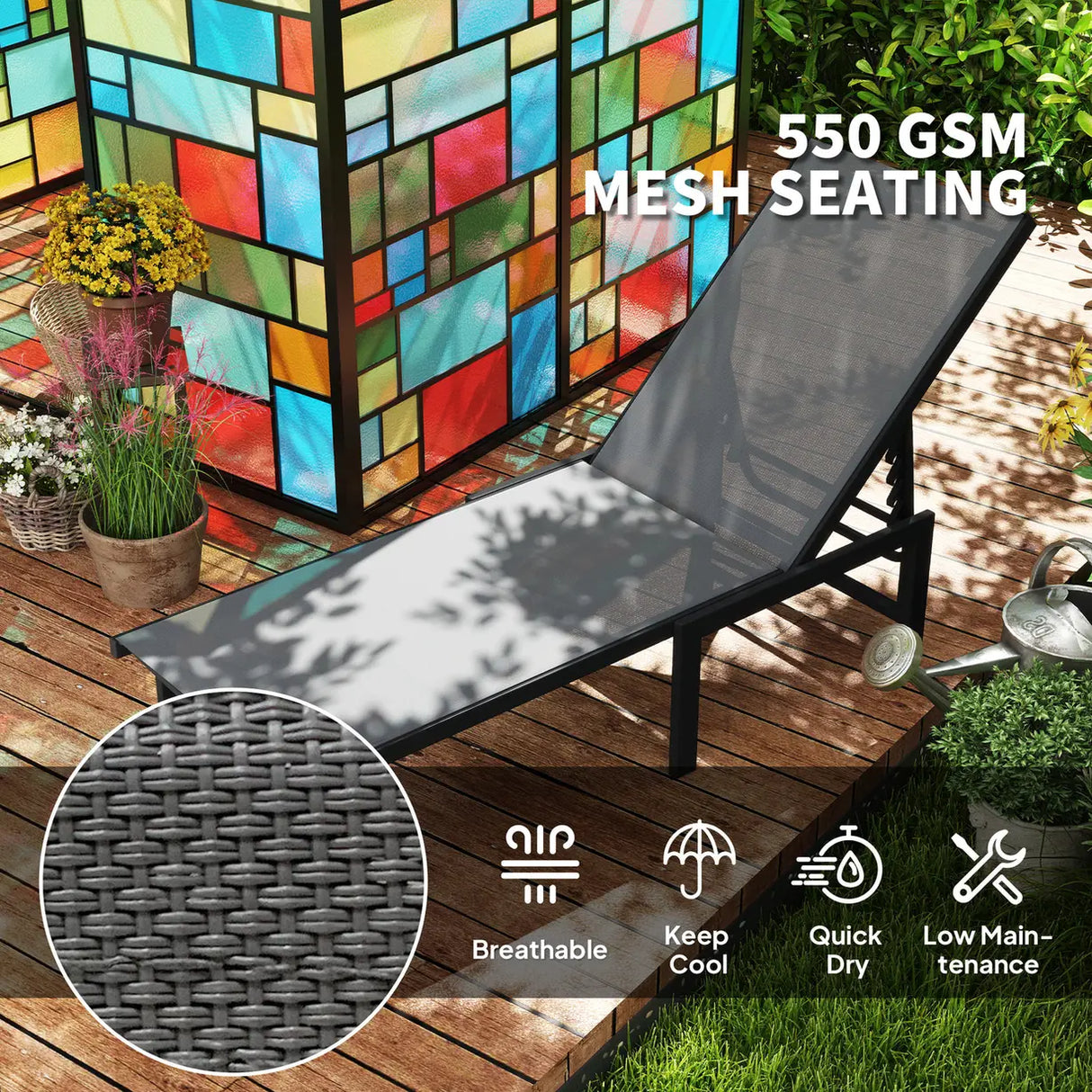 Outsunny Reclining Sun Lounger - Grey