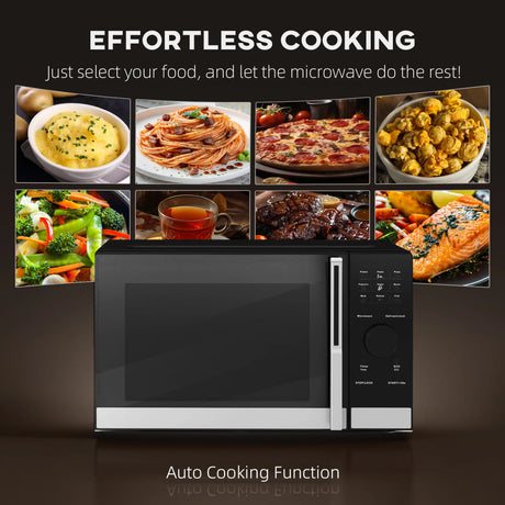HOMCOM 23L 800W Microwave Oven, Digital Solo Microwave with 10 Power Levels, Automatic Defrost, 8 Auto Cook Menus, 60 Minutes Timer, Clock, Easy Clean, Small Black Microwave