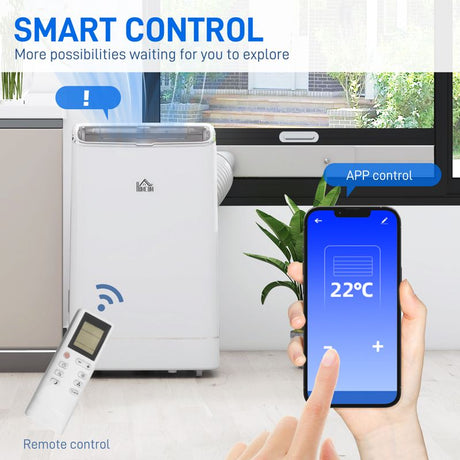 HOMCOM 14000 BTU Mobile Air Conditioner, Smart Home WiFi Compatible, with Heater, Cooler, Dehumidifier, Fan, 24H Timer