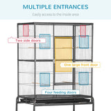 PawHut Large Bird Cage Budgie Cage with Stand, Storage Shelf, Wood Perch for Parrot Canary Parakeet Cockatiels, 81 x 48 x 162.5 cm