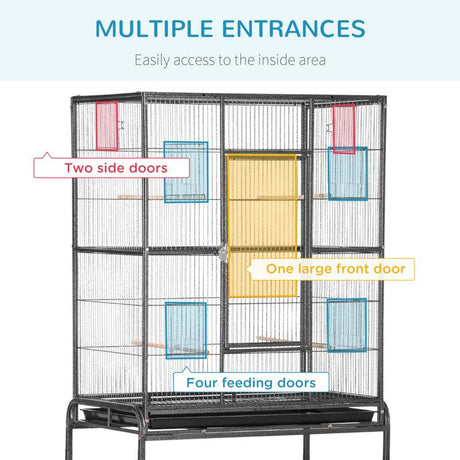 PawHut Large Bird Cage Budgie Cage with Stand, Storage Shelf, Wood Perch for Parrot Canary Parakeet Cockatiels, 81 x 48 x 162.5 cm