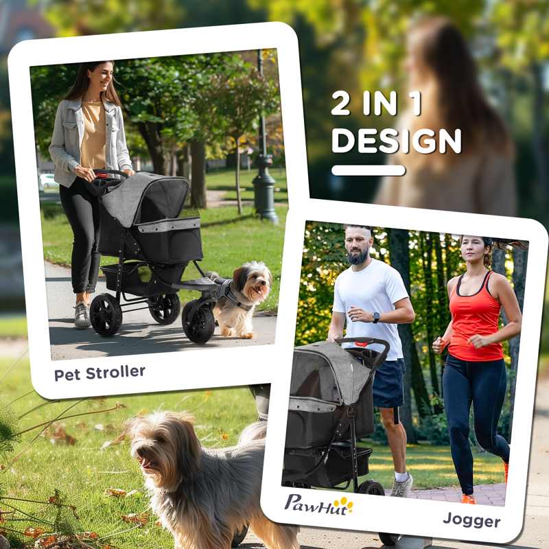 PawHut Dog Pram Dog Stroller Pet Stroller, 3 Wheels Dog Pushchair with Brake, for Small Miniature Dogs, Cats, Red