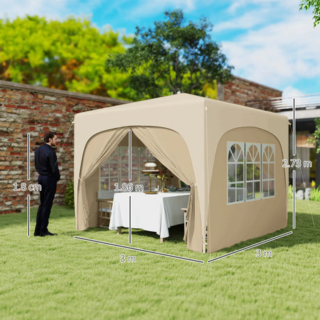 Outsunny 3 x 3m Pop-Up Gazebo Shelter, with Accessories - Sand