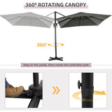 Outsunny 2.5 x 2.5m Patio Offset Parasol Umbrella Cantilever Hanging Aluminium Sun Shade Canopy Shelter 360 Rotation with Crank Handle and Cross Base, Grey