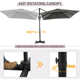 Outsunny 2.5 x 2.5m Patio Offset Parasol Umbrella Cantilever Hanging Aluminium Sun Shade Canopy Shelter 360 Rotation with Crank Handle and Cross Base, Grey