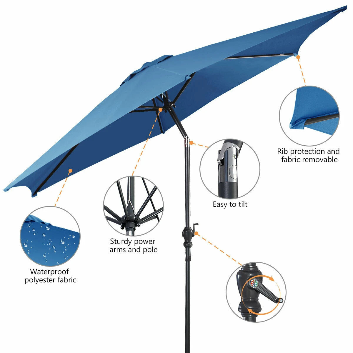 9ft Patio Market Table Umbrella with Push Button Tilt and Crank-Blue