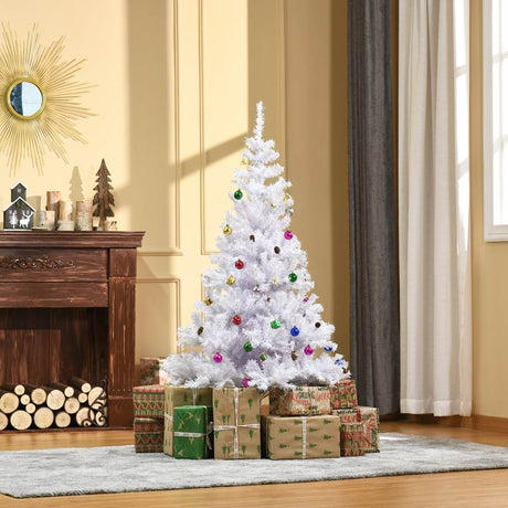 HOMCOM 5ft Snow Artificial Christmas Tree w/ Metal Stand Decorations Home Seasonal Elegant Faux White