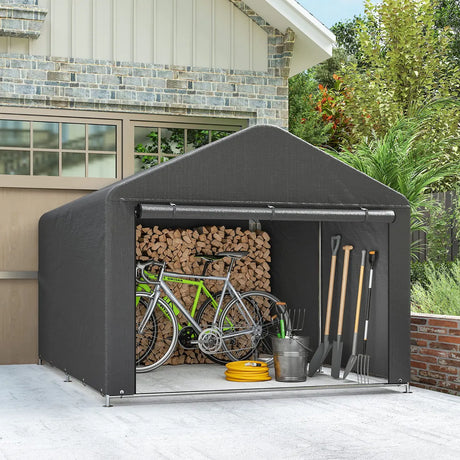 Outsunny 6.6 x 7.8ft Outdoor Garden Storage Shed, Waterproof Bike Tent with Roll-up Zipper Door, Galvanised Metal Frame, Portable Shed Shelter Carport for Motorcycle Garden Tools, Dark Grey