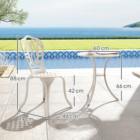 Outsunny 3 Piece Garden Bistro Set, Cast Aluminium Outdoor Furniture Set with Umbrella Hole for Balcony, Porch, Patio, White