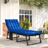 Outsunny Folding Sun Lounger for Garden, 5-Position Oversized Camping Bed Recliner with Cushions, Blue