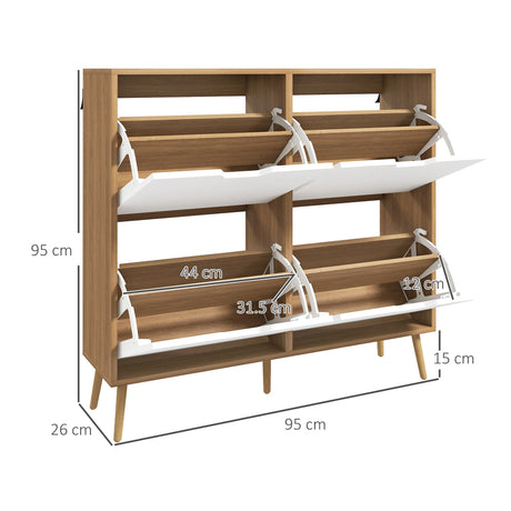 HOMCOM Shoe Storage Cabinet, 4 Flip Drawers, Shoe Organizer for 8-16 Pairs of Shoes, Natural