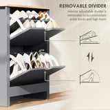 HOMCOM Slim Shoe Cabinet, Narrow Shoe Cupboard with 2 Flip Drawers, Adjustable Shelves for 12 Pairs of Shoes, Charcoal Grey