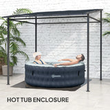 Outsunny 2.4 x 2.4 m Wall Mounted Pergola Gazebo with PA Coating Fabric and Metal Frame, UPF30+, Lean to Garden Gazebo, Wind Resistant Outdoor Sun Shade Shelter for Garden, Deck, Dark Grey