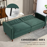 HOMCOM Velvet-Feel Three-Seater Sofa Bed - Green