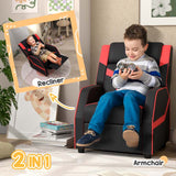 AIYAPLAY 2 in 1 Kids Chair Recliner with Backrest, Armrest, Footrest, PU Leather, for 3-9 Years Old, Black