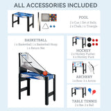 SPORTNOW 5-in-1 Multi Games Table, with Pool, Table Tennis, Basketball, Hockey, Archery, Blue