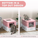PawHut Hooded Cat Litter Box, Portable Pet Toilet, with Scoop, Front Entry - Pink