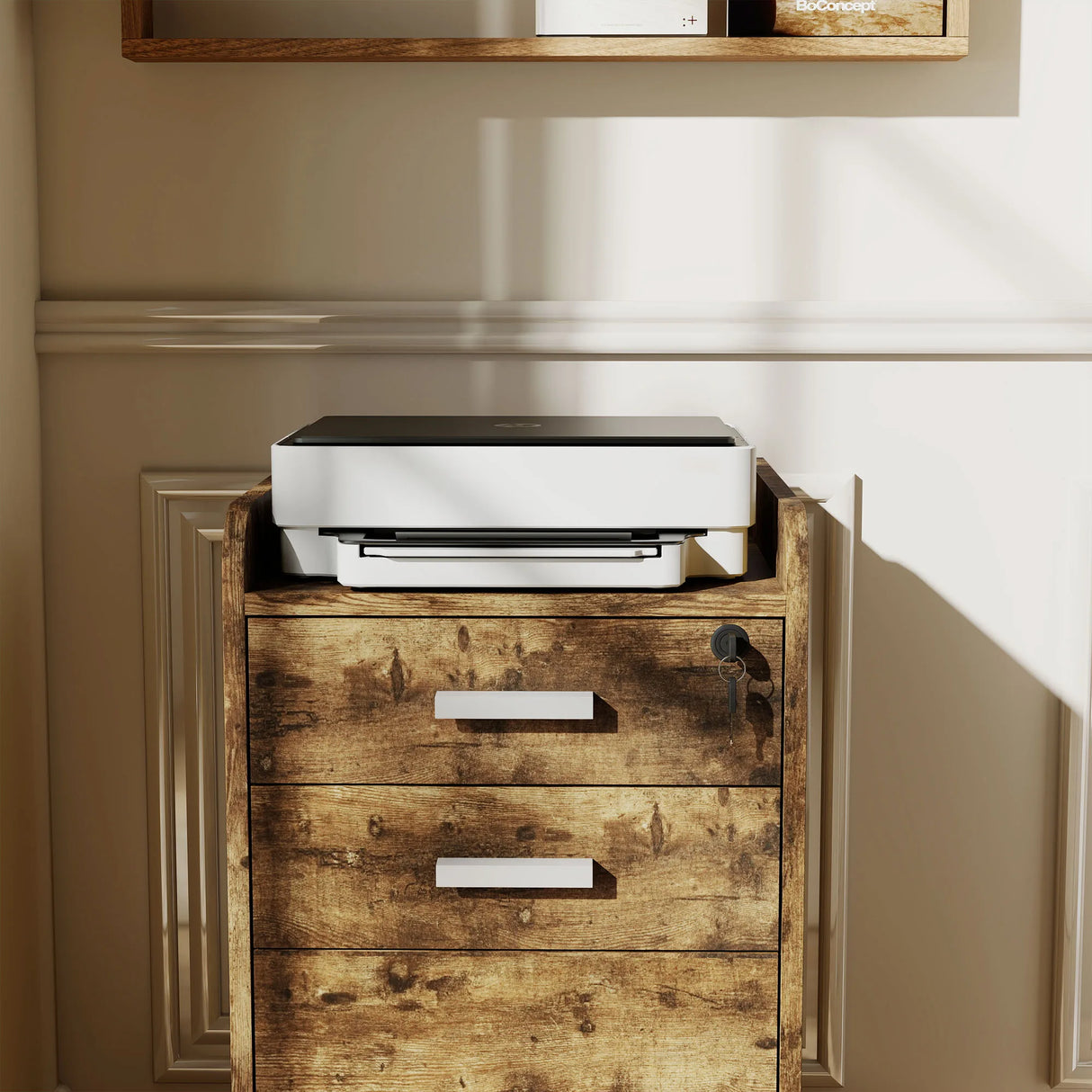 HOMCOM 3 Drawer Filing Cabinet with Lock, Rolling File Cabinet with Edged Top for Letter, A4 Size, Hanging File Folders