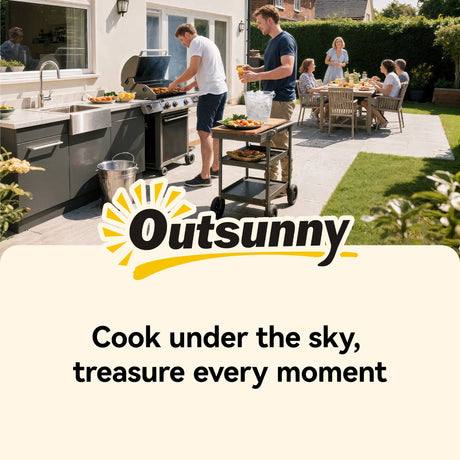 Outsunny Grill Cart with Stainless Steel Top, Pizza Oven Stand with Cabinet, Spice Rack, Towel Holder, Bottle Opener, Brown