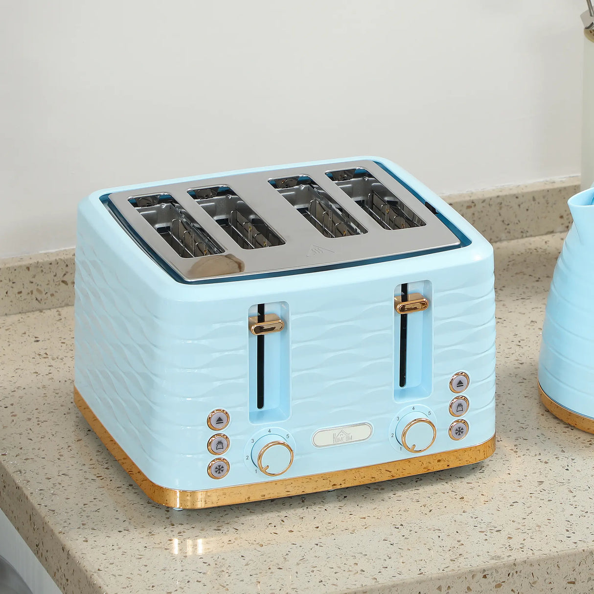 HOMCOM 3000W 1.7L Kettle & 4 Slice Toaster, Kettle and Toaster Set with 7 Browning Controls and Crumb Tray, Light Blue