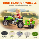 AIYAPLAY 12V Ride on Tractor and Trailer with Remote Control, Music, Shifter, Start-Up Sound, for Kids Ages 3-8 Years, Green