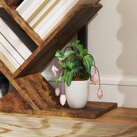 HOMCOM Four-Section Tree Bookcase - Wood-Effect