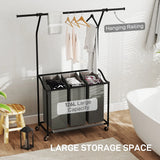 HOMCOM 3x 42L Laundry Basket Unit, with Hanging Rail - Black/Grey