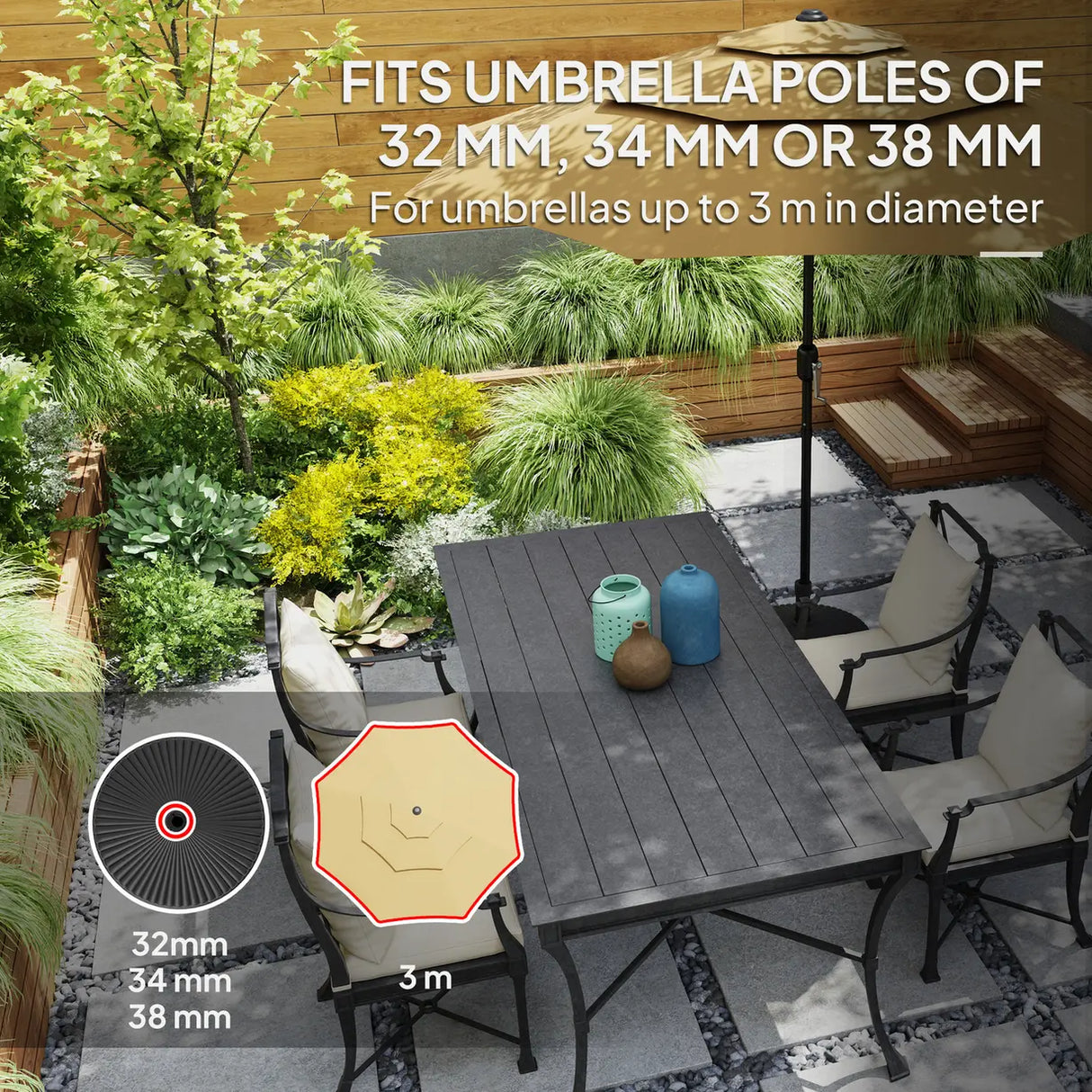 Outsunny Garden Parasol Base Holder, 28kg Sand Filled, 23kg Water Filled, Sun Umbrella Base, 55 x 30H cm Black