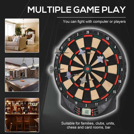 HOMCOM LCD Electronic Dartboard Set Features 26 Games w/ 185 Variations and Include 6 Darts Multi-Game Option Ready-to-Play