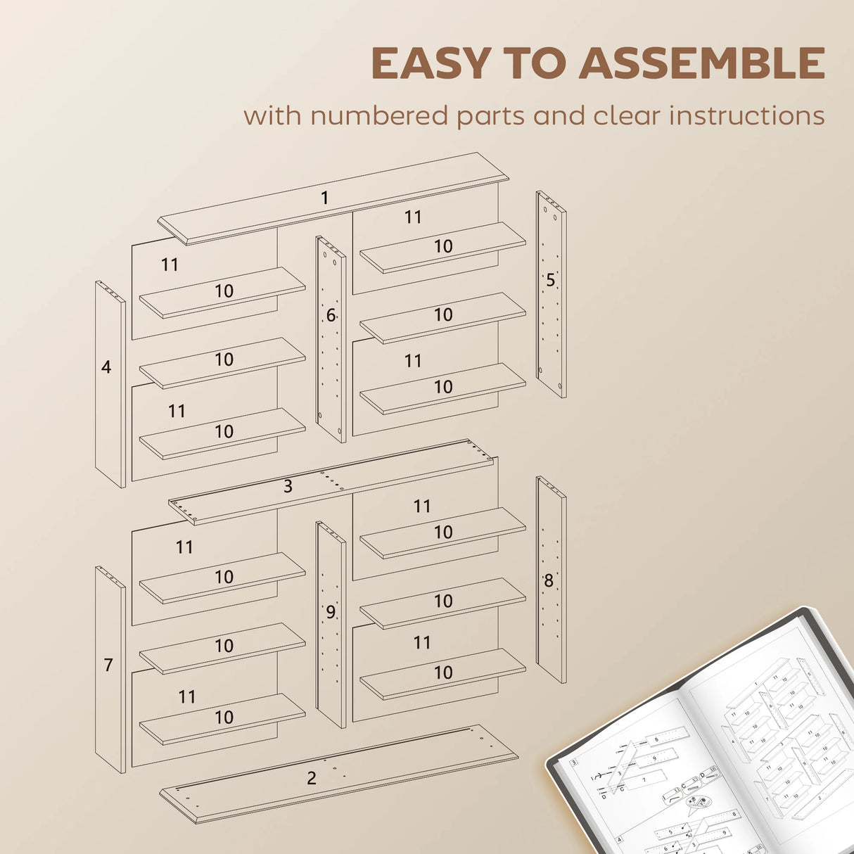 HOMCOM 16-Compartment Media Shelf - Rustic Brown