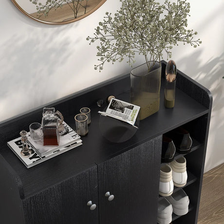 HOMCOM Shoe Storage Cabinet with Adjustable Shelves - Black