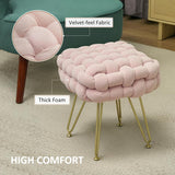 HOMCOM Velvet-Feel Bold Woven Footstool - Pink