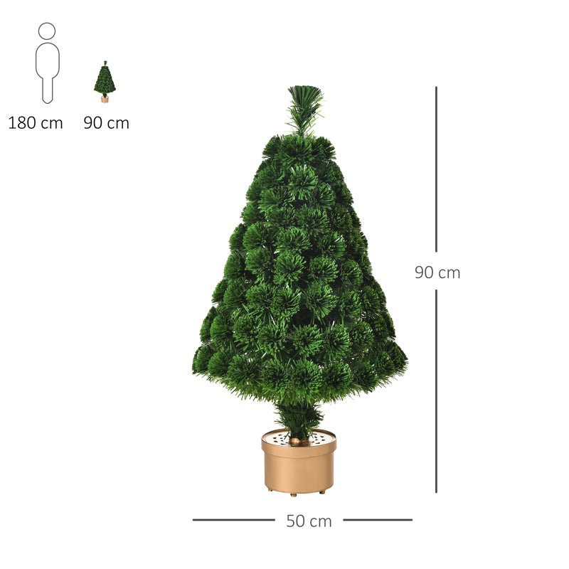 HOMCOM 3FT Prelit Artificial Christmas Tree Fiber Optic LED Light Holiday Home Xmas Decoration Table Decor with Multi-Color Lights, Green