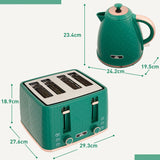 HOMCOM Kettle and Toaster Set, 1.7L 3000W Fast Boil Jug Kettle with Auto Shut Off, 4 Slice Toaster with 7 Level Browning Controls & Crumb Tray, Green