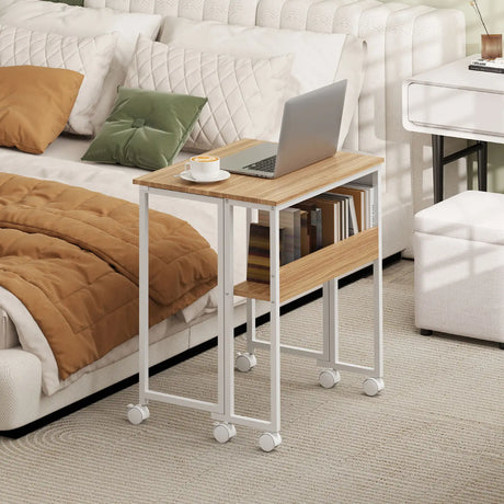 HOMCOM 63 cm Drop Leaf Writing Work Desk - Natural Wood Finish