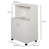 HOMCOM Kitchen Storage Unit, Modern Microwave Stand Trolley Cart, Sideboard with Cabinet,  Locking Wheels, Shelf for Living Room, Dining Room, White