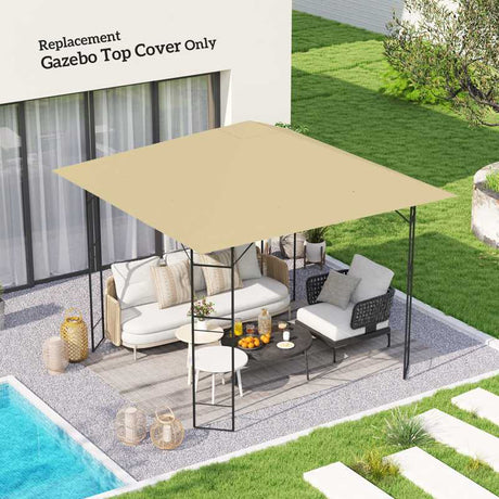 Outsunny 3 x 3(m) Gazebo Canopy Replacement Cover, Garden Gazebo Roof Replacement with Drain Holes, Water Resistant PVC Coating, 370g/㎡, UPF30+, TOP COVER ONLY, Beige