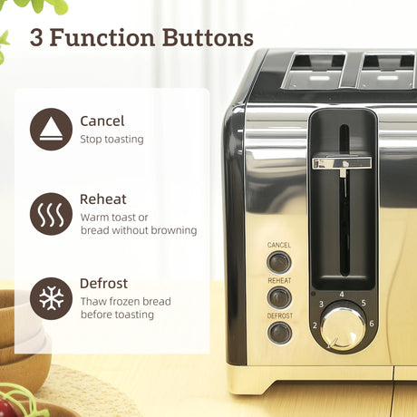 HOMCOM Kettle and Toaster Set, 1.7L 3000W Rapid Boil Jug Kettle with Strix Thermostat, Limescale Filter, 4 Slice Toaster with 7 Browning Controls, Crumb Tray, Black