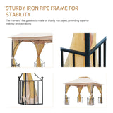 Outsunny 3 x 3(m) Garden Gazebo Patio Party Tent Shelter Outdoor Canopy Double Tier Sun Shade Metal Frame Netting, Beige