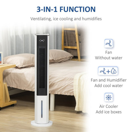 HOMCOM Portable Air Cooler, 6L Tank Humidifier Evaporative Ice Cooling Fan Water Conditioner Unit with 3 Modes, 3 Speed, Remote, Timer, Oscillating for Home Bedroom, White