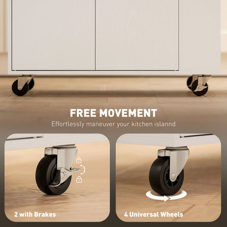 HOMCOM Rolling Kitchen Island with 3-Tier Spice Rack, Kitchen Storage Cart with Drawer and Towel Rack, White