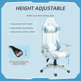 HOMCOM Faux Leather Colour Block Gaming Chair, with 135 Reclining Back - Blue/White