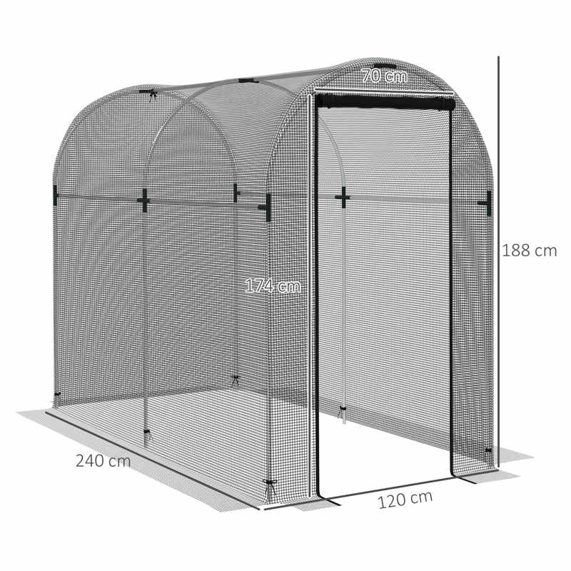 Outsunny Galvanised Steel Fruit Cage, Plant Protection Tent with Zipped Door, 1.2 x 2.4 x 1.9m, Black